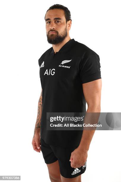 Jackson Hemopo poses during a New Zealand All Blacks headshots session on June 20, 2018 in Auckland, New Zealand.