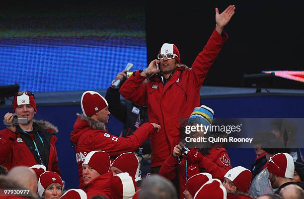 Robin McKeever, brother and guide of Paralympian Brian McKeever waves during the Closing Ceremony on Day 10 of the 2010 Vancouver Winter Paralympics...