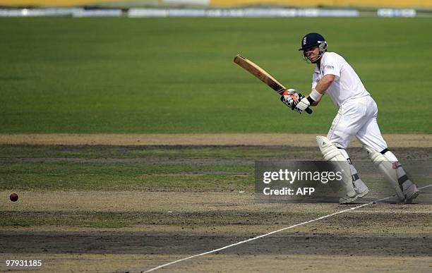 England cricketer Ian Bell plays a shot during the third day of the second Test match between Bangladesh and England at the Sher-e Bangla National...