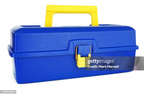 blue tackle box - tackle box stock-fotos und bilder