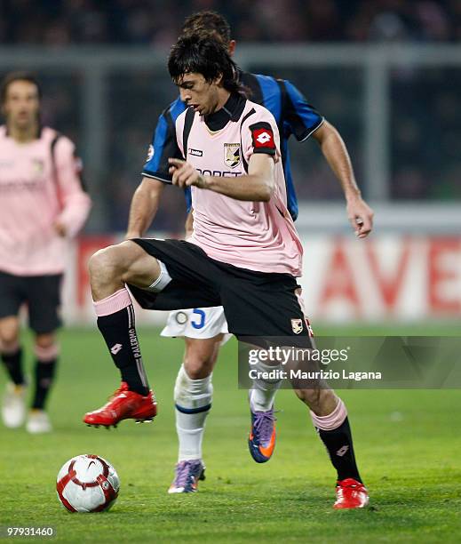Javier Pastore of US Citta' di Palermo is shown in action during the Serie A match between US Citta di Palermo and FC Internazionale Milano at Stadio...