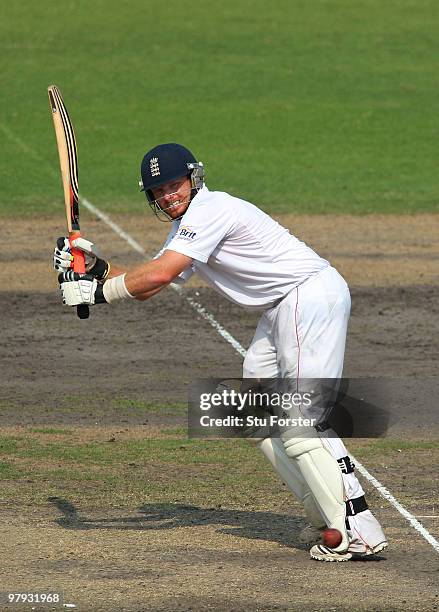 England batsman Ian Bell hits a ball to the boundary during day three of the 2nd Test match between Bangladesh and England at Shere-e-Bangla National...