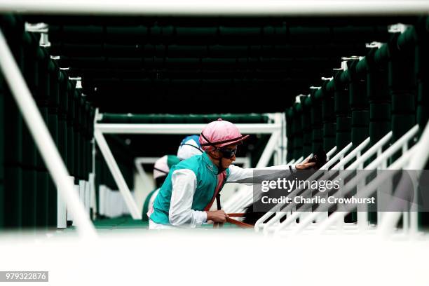 James McDonald on Mirage Dancer awaits to start The Wolferton Stakes on day 1 of Royal Ascot at Ascot Racecourse on June 19, 2018 in Ascot, England.