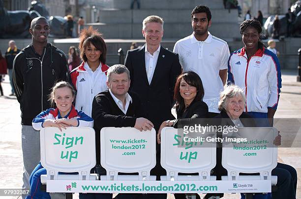 Paralympic gold medallist Eleanor Simmons sits in the front row with Adrian Chiles, Christine Bleakley and 1948 Olympian Susan Halter and (back row...