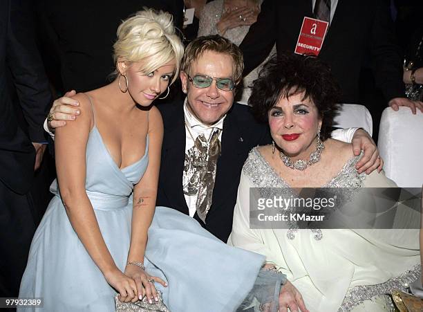 Christina Aguilera, Sir Elton John and Elizabeth Taylor