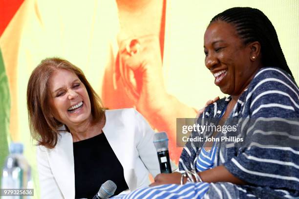 Gloria Steinem and Tarana Burke speak on stage at the IPG's Women's Breakfast At Cannes Lions at Hotel Martinez on June 20, 2018 in Cannes, France.