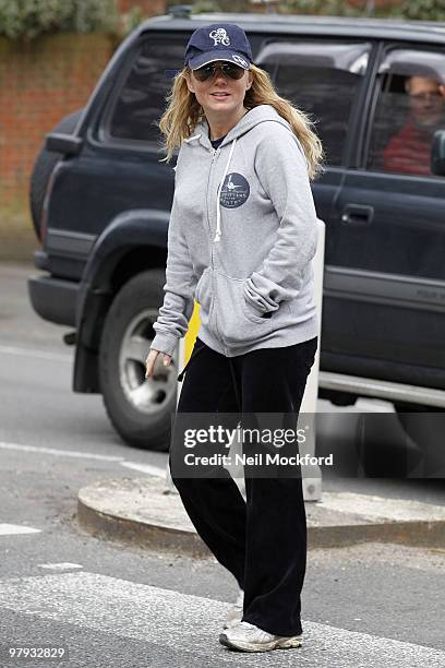 Geri Halliwell sighted going for an early morning run near her home on March 22, 2010 in London, England.