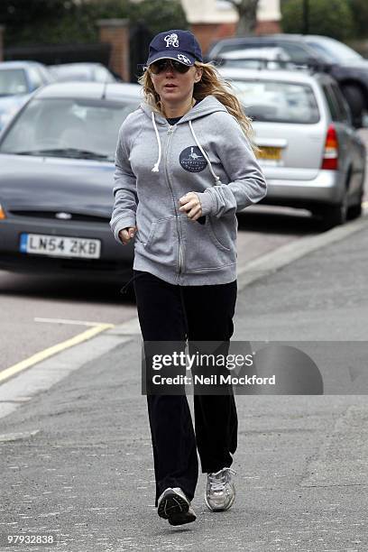 Geri Halliwell sighted going for an early morning run near her home on March 22, 2010 in London, England.