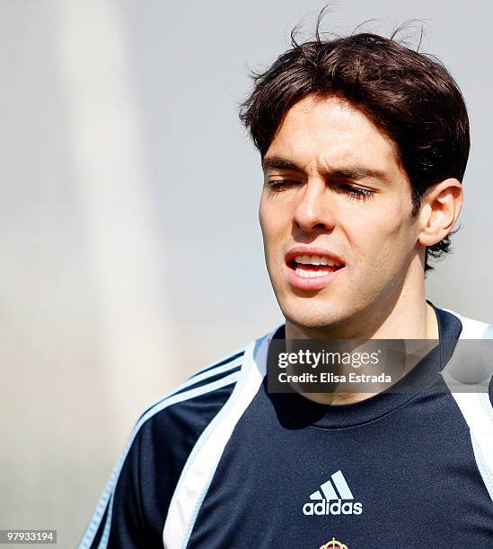Kaka of Real Madrid in action during a training session at Valdebebas on March 22, 2010 in Madrid, Spain.