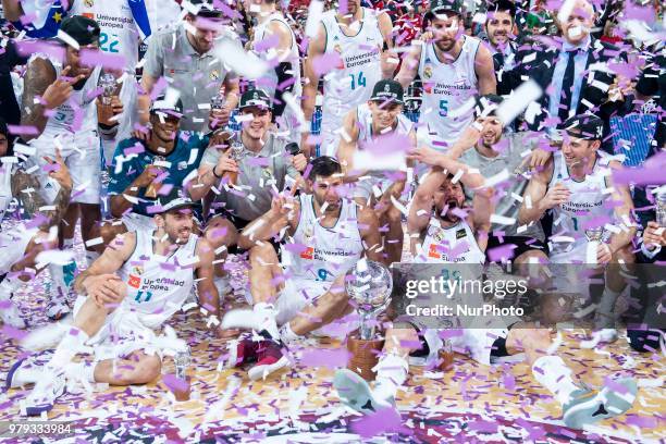 Real Madrid celebrating the championship during Liga Endesa Finals match between Kirolbet Baskonia and Real Madrid at Fernando Buesa Arena in...