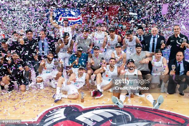 Real Madrid celebrating the championship during Liga Endesa Finals match between Kirolbet Baskonia and Real Madrid at Fernando Buesa Arena in...