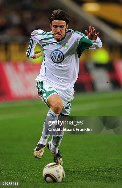 Christian Gentner of Wolfsburg in action during the Bundesliga match between VfL Wolfsburg and Hertha BSC Berlin at Volkswagen Arena on March 21,...