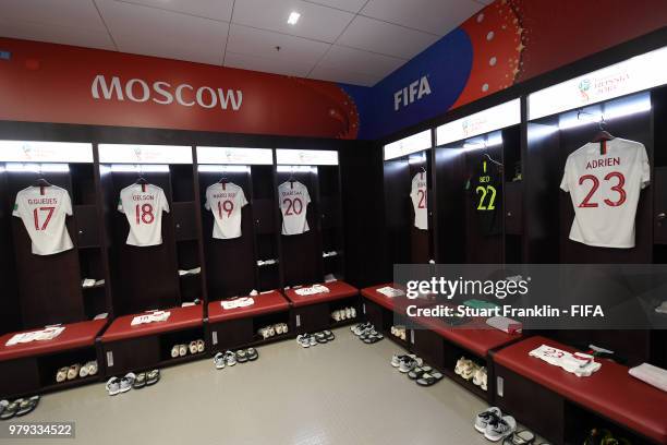 General view inside the Portugal dressing room prior to the 2018 FIFA World Cup Russia group B match between Portugal and Morocco at Luzhniki Stadium...