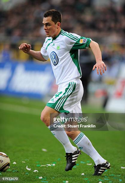 Marcel Schaefer of Wolfsburg in action during the Bundesliga match between VfL Wolfsburg and Hertha BSC Berlin at Volkswagen Arena on March 21, 2010...