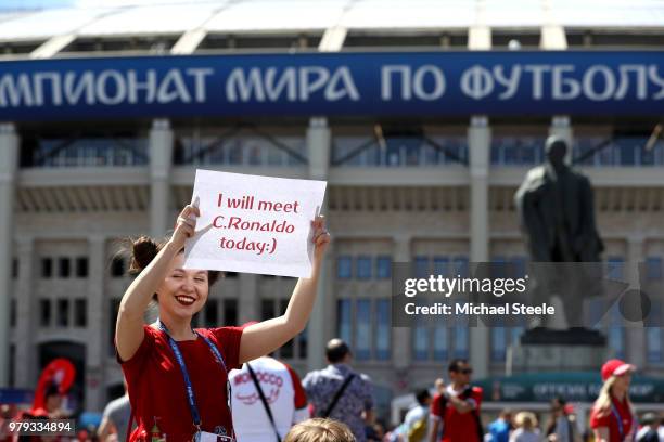 Portugal fan enjoys the pre match atmosphere prior to the 2018 FIFA World Cup Russia group B match between Portugal and Morocco at Luzhniki Stadium...