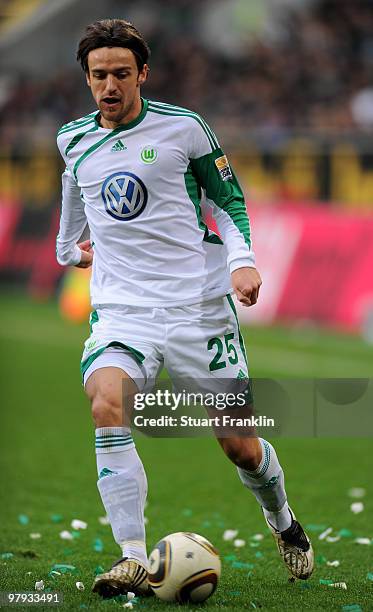 Christian Gentner of Wolfsburg in action during the Bundesliga match between VfL Wolfsburg and Hertha BSC Berlin at Volkswagen Arena on March 21,...