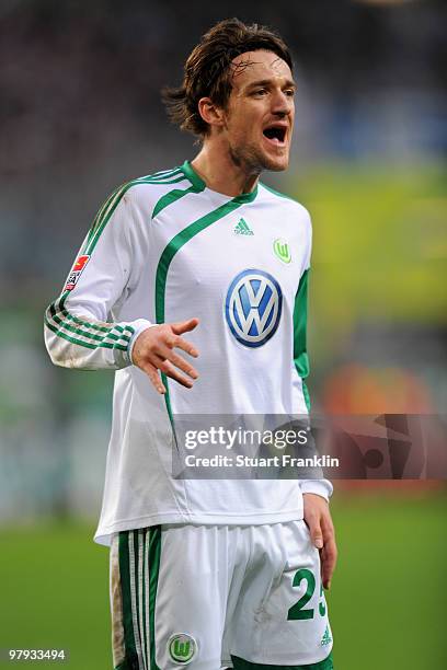 Christian Gentner of Wolfsburg in action during the Bundesliga match between VfL Wolfsburg and Hertha BSC Berlin at Volkswagen Arena on March 21,...