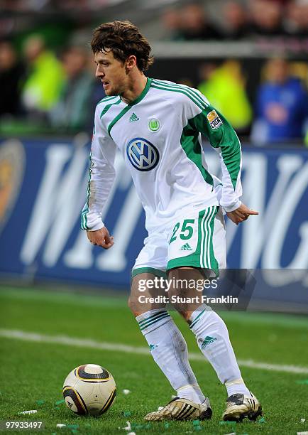 Christian Gentner of Wolfsburg in action during the Bundesliga match between VfL Wolfsburg and Hertha BSC Berlin at Volkswagen Arena on March 21,...