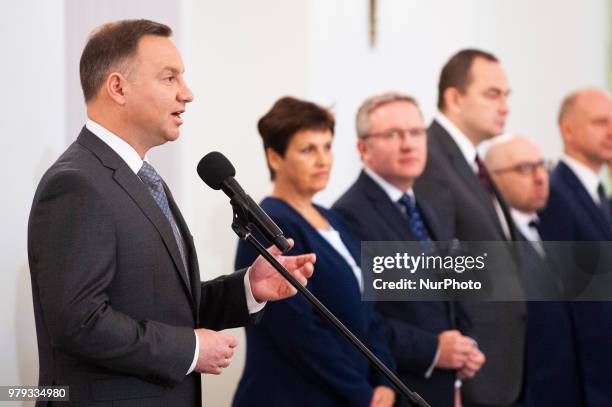 Presdient Andrzej Duda is seen at the Presidential Palace in Warsaw, Poland ono June 20, 2018. On Wednesday president Duda installed mister...