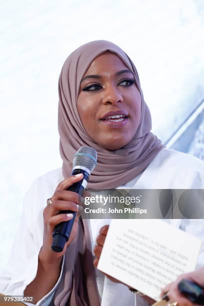 Fencing Champion Ibtihaj Muhammad speaks on stage at IPG's Women's Breakfast At Cannes Lions at Hotel Martinez on June 20, 2018 in Cannes, France.