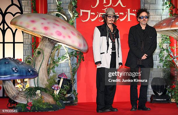 Actor Johnny Depp and director Tim Burton attend the "Alice In Wonderland" Japan Premiere at Ebisu Garden Place on March 22, 2010 in Tokyo, Japan....