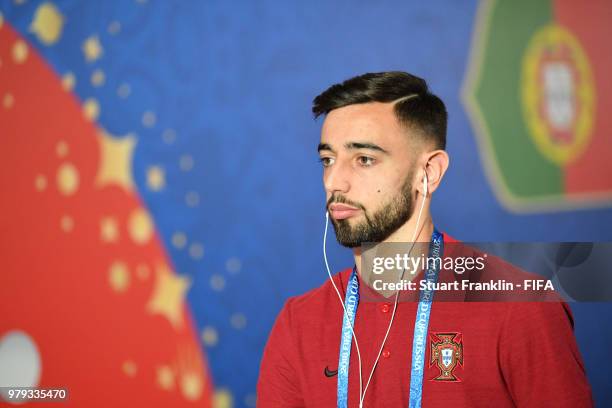 Bruno Fernandes of Portugal arrives at the stadium prior to the 2018 FIFA World Cup Russia group B match between Portugal and Morocco at Luzhniki...