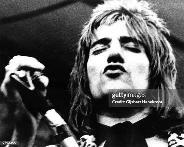 Rod Stewart performs live on stage at the Oval Cricket Ground, London during the Faces Concert on September 18 1971