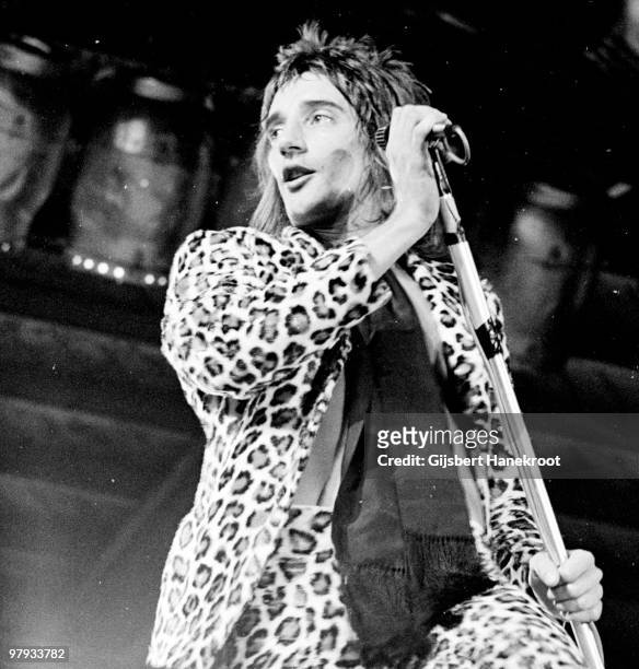 Rod Stewart performs live on stage at the Oval Cricket Ground, London during the Faces Concert on September 18 1971