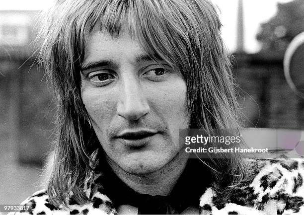 Rod Stewart posed backstage at the Oval Cricket Ground, London before the Faces Concert on September 18 1971