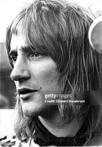 Rod Stewart posed backstage at the Oval Cricket Ground, London before the Faces Concert on September 18 1971