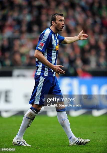 Christoph Dabrowski of Bochum during the Bundesliga match between SV Werder Bremen and VfL Bochum at Weser Stadium on March 20, 2010 in Bremen,...