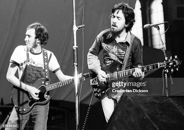 Micky Jones and Alan 'Tweke' Lewis from Man perform live on stage at Alexandra Palace, London in 1973