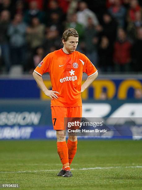 Eugen Polanski of Mainz disapointed after the Bundesliga match between SC Freiburg and FSV Mainz 05 at Badenova Stadium on March 20, 2010 in Freiburg...