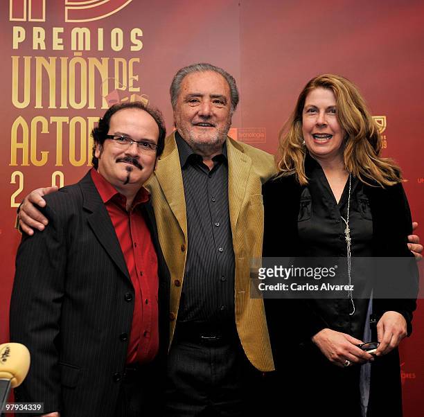 Santiago Sanchez, Jorge Bosso and Amparo Climent attend "Union de Actores" 2010 Awards press conference at the SGAE building on March 22, 2010 in...