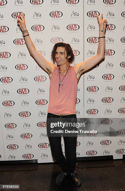 Tyson Ritter arrives at Haze Nightclub on March 20, 2010 in Las Vegas, Nevada.