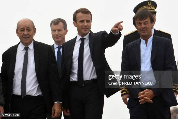 French Foreign Affairs Minister Jean-Yves Le Drian , French President Emmanuel Macron , French Minister for the Ecological and Inclusive Transition...