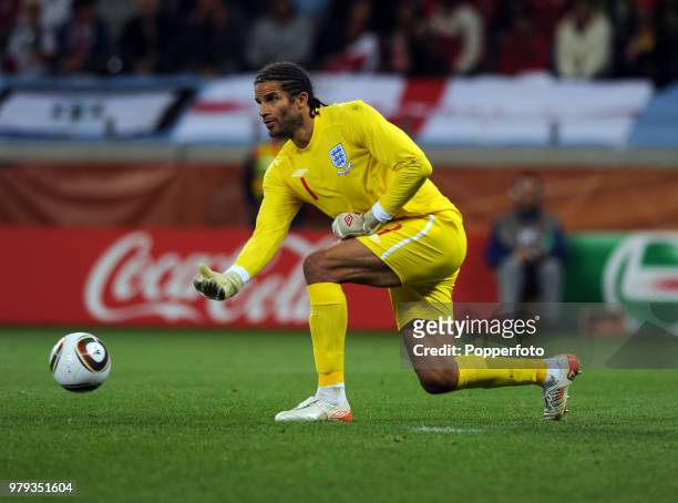 David James of England in action during the FIFA World Cup Group C match between England and Algeria at the Cape Town Stadium on June 18, 2010 in...