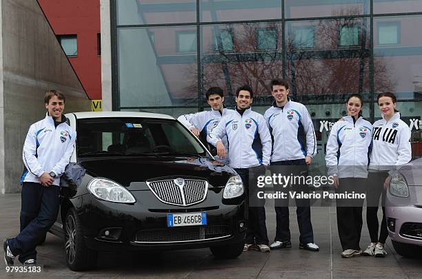 Italian team members pose for a photocall during the ISU World Figure Skating Championships 2010 on March 22, 2010 in Turin, Italy.