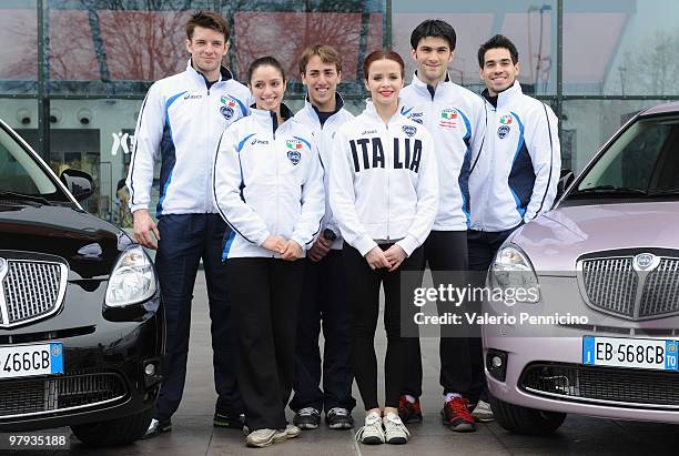 Italian team members pose for a photocall during the ISU World Figure Skating Championships 2010 on March 22, 2010 in Turin, Italy.