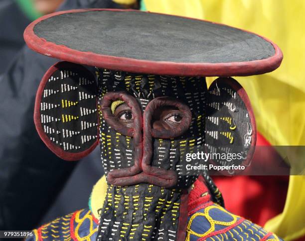 Cameroon fan dressed as an Elephant during the FIFA World Cup Group E match between Cameroon and Denmark at the Elephant Loftus Versfeld Stadium on...