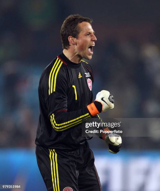 Thomas Sorensen of Denmark celebrates after the FIFA World Cup Group E match between Cameroon and Denmark at the Elephant Loftus Versfeld Stadium on...