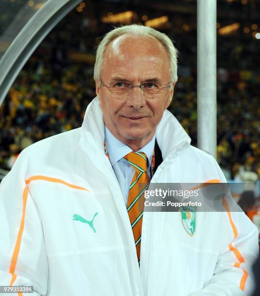 Ivory Coast manager Sven Goran Eriksson looks on during the FIFA World Cup Group G match between Brazil and the Ivory Coast at the Soccer City...