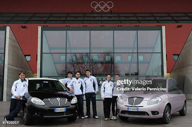 Italian team members pose for a photocall during the ISU World Figure Skating Championships 2010 on March 22, 2010 in Turin, Italy.