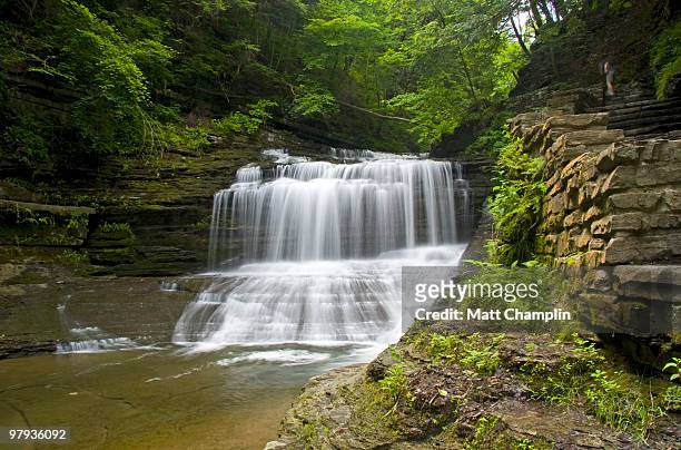 waterfall and stone stairs - ithaca stock pictures, royalty-free photos & images