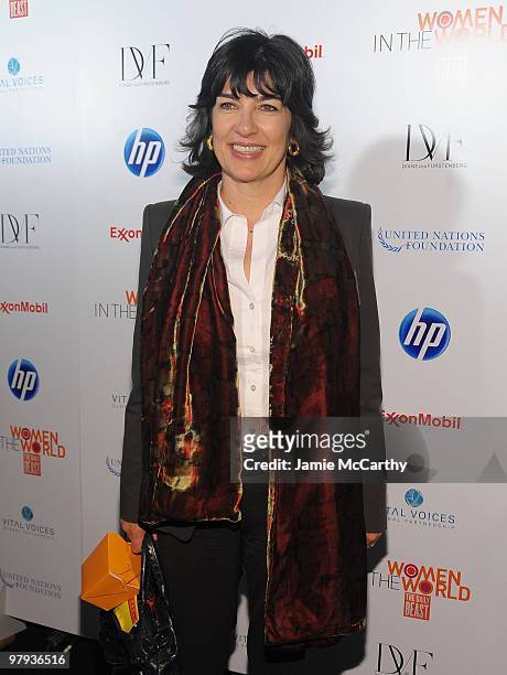 Journalist Christiane Amanpour attends "Women In The World: Stories and Solutions" at Hudson Theatre on March 12, 2010 in New York City.