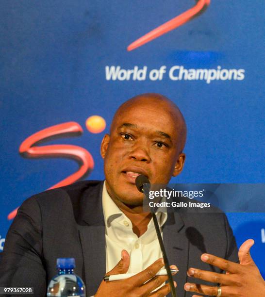 Calvo Mawela of Multichoice SA during the SuperSport media briefing to announce the outcome of the independent review into the Ashwin Willemse...