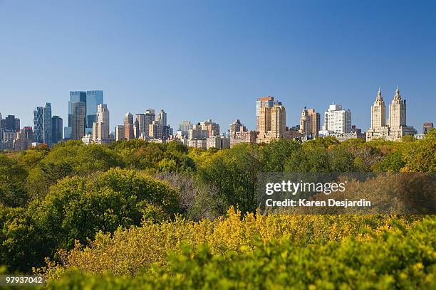 elevated view, central park and skyline, new york - central park view stock pictures, royalty-free photos & images