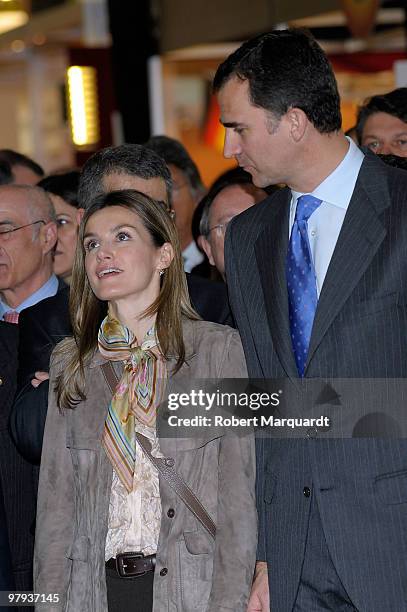 Spanish prince Felipe and princess Letizia attend the 'Alimentaria 2010' at the Fira Gran 2 on March 22, 2010 in Barcelona, Spain.