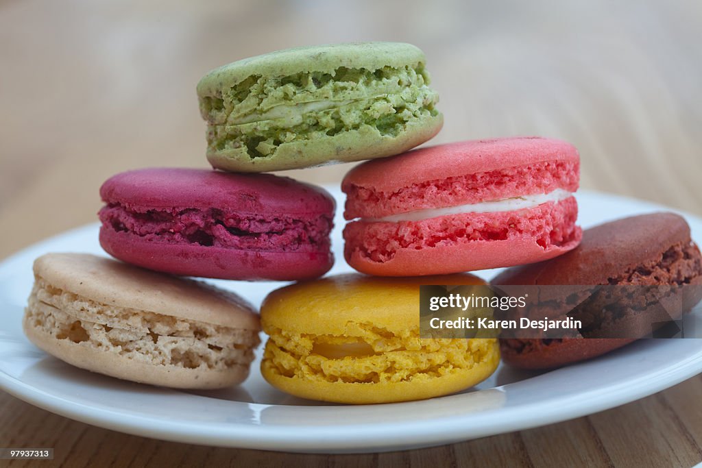French Macarons in variety of colors, flavors