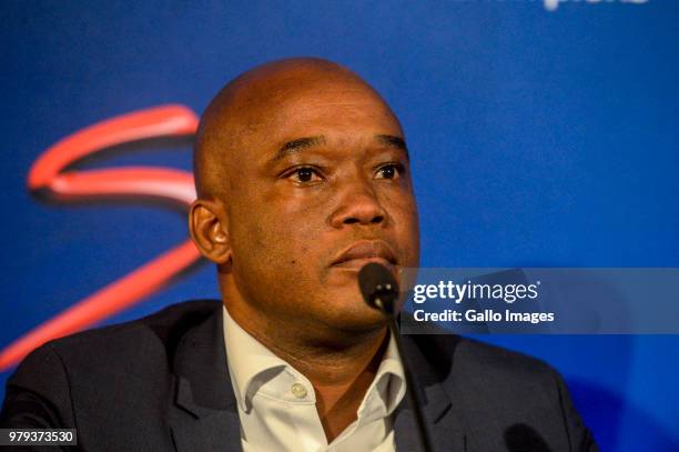 Calvo Mawela of Multichoice during the SuperSport media briefing to announce the outcome of the independent review into the Ashwin Willemse 'walking...